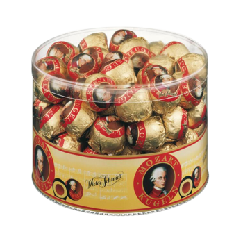 Victor Schmidt Austria Mozartkugeln, ca. 50 Stück, Klarsichtdose